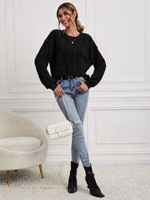 SHEIN Essnce 素色落肩T恤 - 黑色 - 查看 5