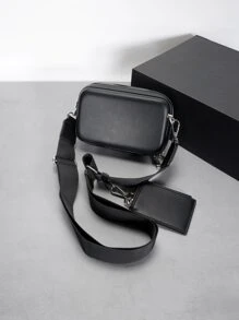 High School Students University Freshman multifunctional sling bag shoulder bag casual bag Mini Men Minimalist Square Bag With Coin Purse, Handbag Schoolbag For Travel,College,Outdoors,Sports,Commute - Black - View 1