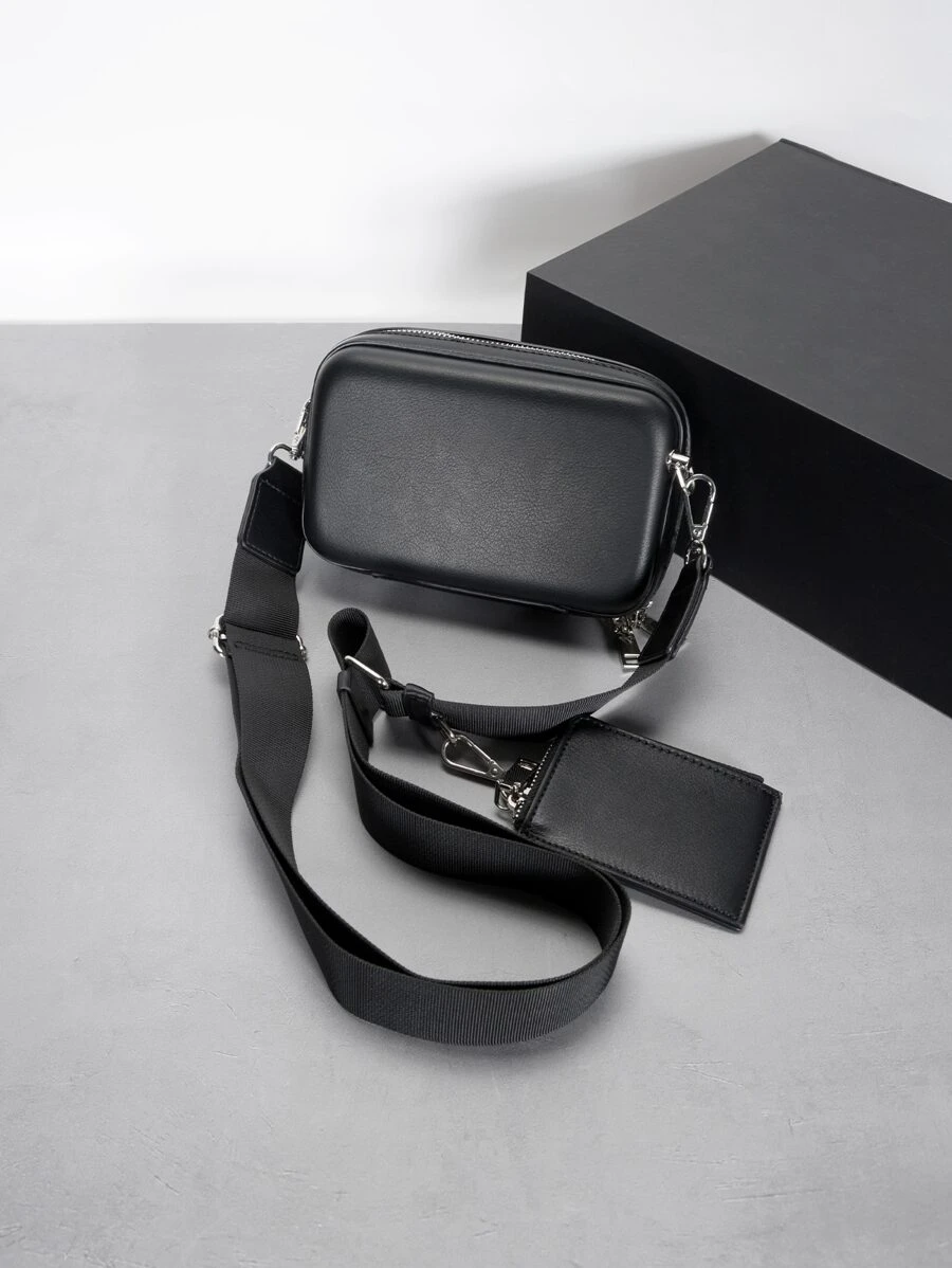 High School Students University Freshman multifunctional sling bag shoulder bag casual bag Mini Men Minimalist Square Bag With Coin Purse, Handbag Schoolbag For Travel,College,Outdoors,Sports,Commute - Black - View 1