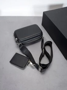 High School Students University Freshman multifunctional sling bag shoulder bag casual bag Mini Men Minimalist Square Bag With Coin Purse, Handbag Schoolbag For Travel,College,Outdoors,Sports,Commute - Black - View 2