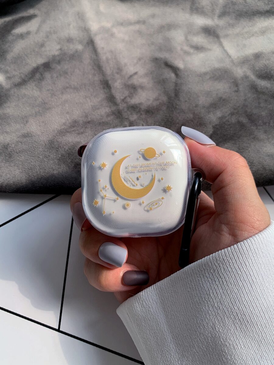 1pc Galaxy Buds Case, Starry Moon & Meteor Shower Design Compatible With Samsung Galaxy Buds - Clear - View 1