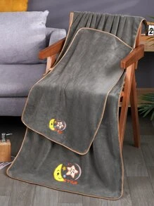 1條可愛星星和月亮印花浴巾或1條面巾家用柔軟針織毛巾 - 灰色 - 查看 2