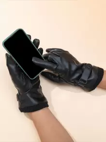 1 Đôi Găng tay da giả cho nam, lót nhiệt, chống gió, chống thấm nước, găng tay mùa đông ấm áp dùng cho đạp xe, lái xe, hoạt động ngoài trời - màu đen - Xem 2