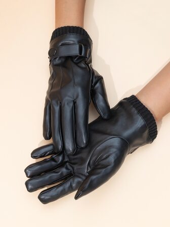 1 双男士仿皮手套，保暖内衬，防风，防水，冬季保暖手套，适合骑行、驾驶、户外活动