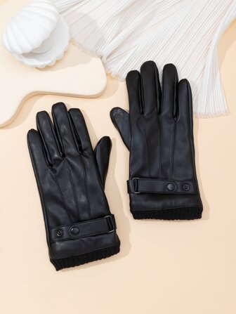 1 Pair Men's Faux Leather Gloves, Thermal Lined, Windproof, Waterproof, Warm Winter Gloves For Cycling, Driving, Outdoor Activities