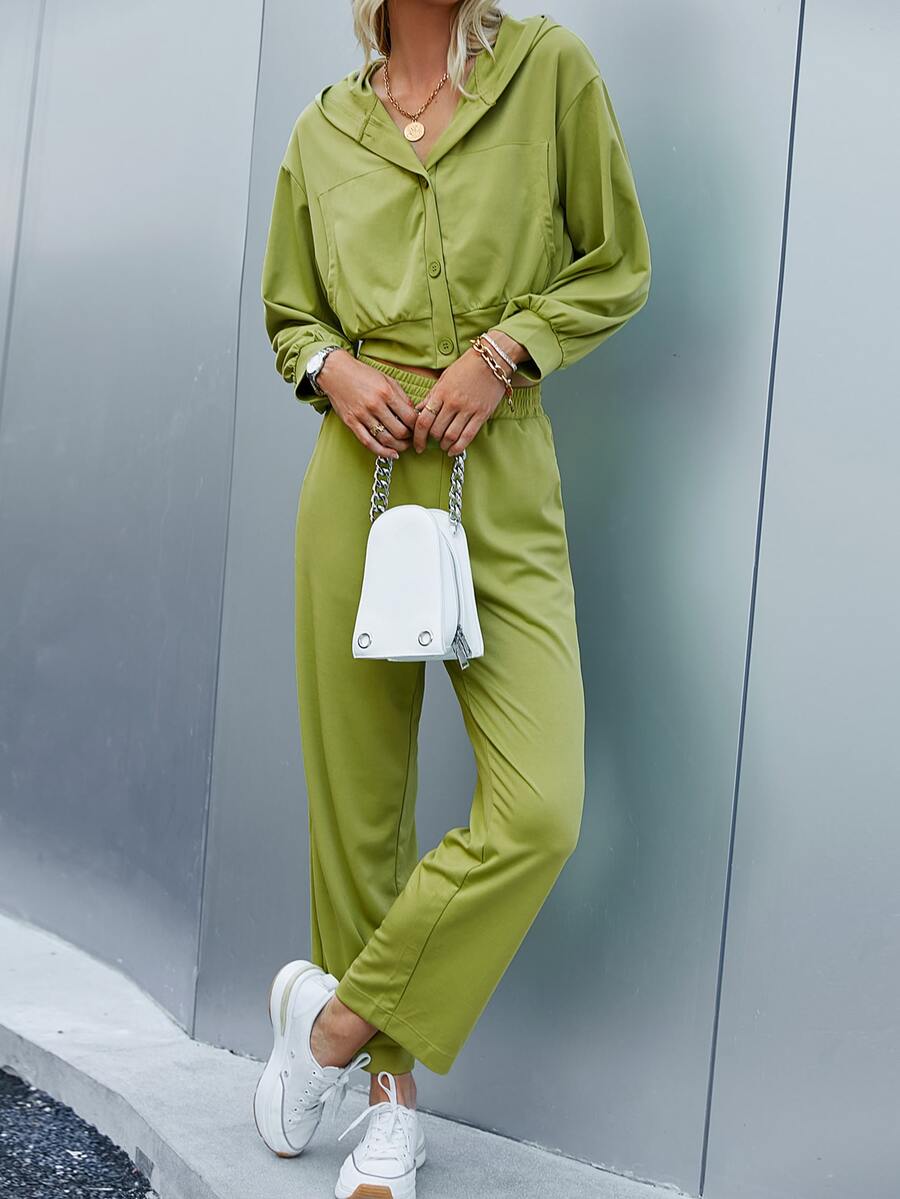 Sollinarry Drop Shoulder Hooded Jacket & Trousers - Lime Green - View 1