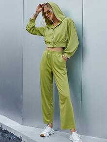 Sollinarry Drop Shoulder Hooded Jacket & Trousers - Lime Green - View 3