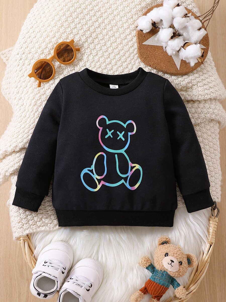 Baby Boy Bear Print Sweatshirt - Black - View 1