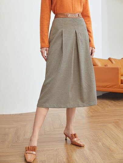 MOTF PREMIUM CHAIN DETAIL PLAID SKIRT