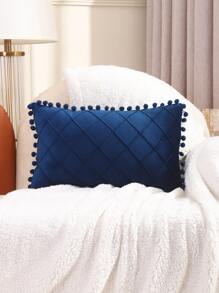 1pc Pom Pom Decor Plain Color Cushion Cover Without Filler, Blue Throw Pillow Case, For Sofa, Living Room - Blue - View 4