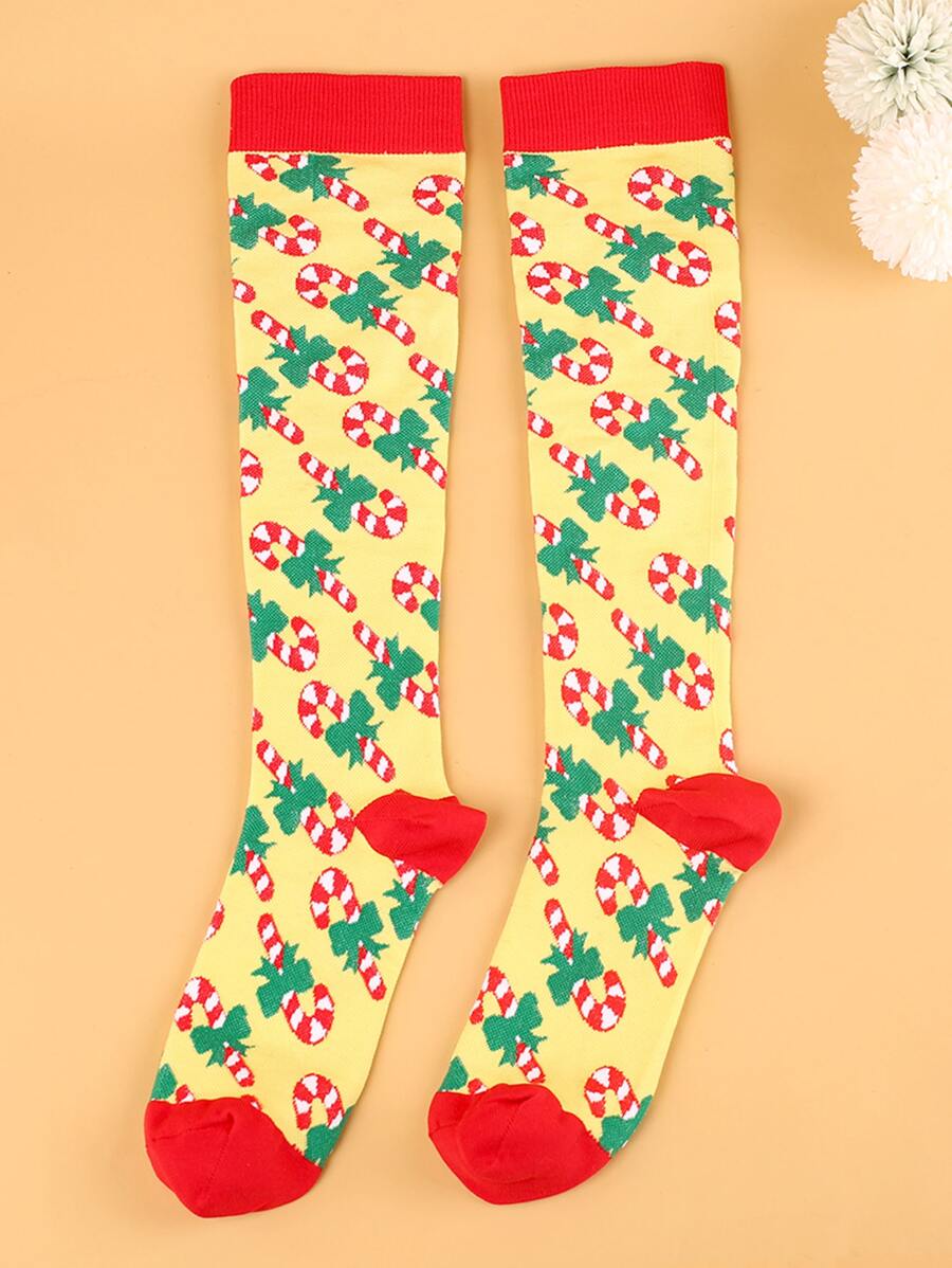 Men Christmas Crutch Pattern Soccer Socks - Multicolor - View 1