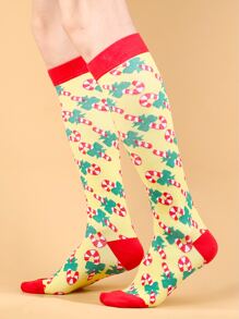Men Christmas Crutch Pattern Soccer Socks - Multicolor - View 2