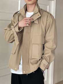 DAZY Men Flap Pocket Zip Up Jacket - Khaki - View 1