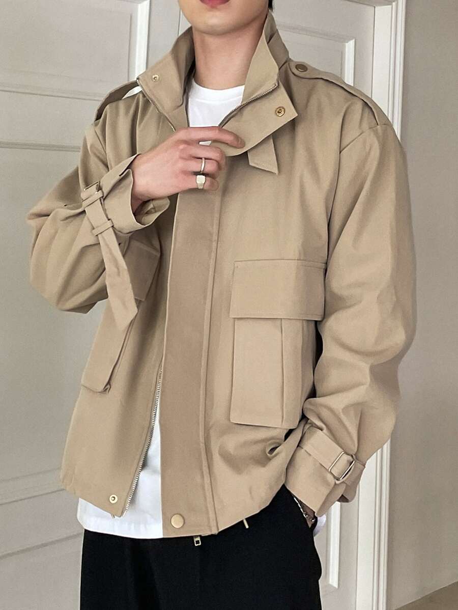 DAZY Men Flap Pocket Zip Up Jacket - Khaki - View 1