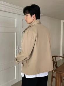 DAZY Men Flap Pocket Zip Up Jacket - Khaki - View 2