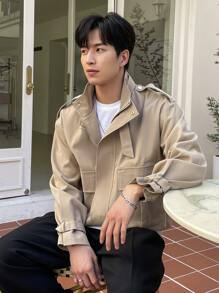 DAZY Men Flap Pocket Zip Up Jacket - Khaki - View 3