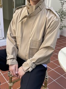 DAZY Men Flap Pocket Zip Up Jacket - Khaki - View 6