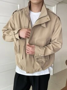 DAZY Men Flap Pocket Zip Up Jacket - Khaki - View 7