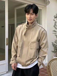 DAZY Men Flap Pocket Zip Up Jacket - Khaki - View 10