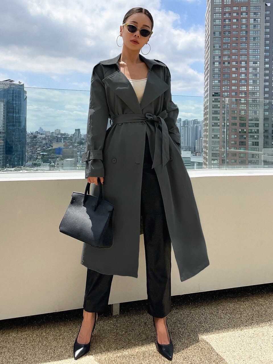 Raglan Sleeve Epaulettes Design Belted Trench Coat,Fall Clothes Women Jacket