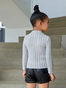 SHEIN Young Girl Knitted Basic Casual Turtleneck T-Shirt For Little Girls - Light Grey - View 2