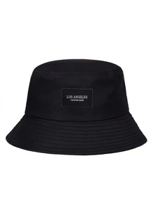 Men Letter Patched Bucket Hat - Black - View 1