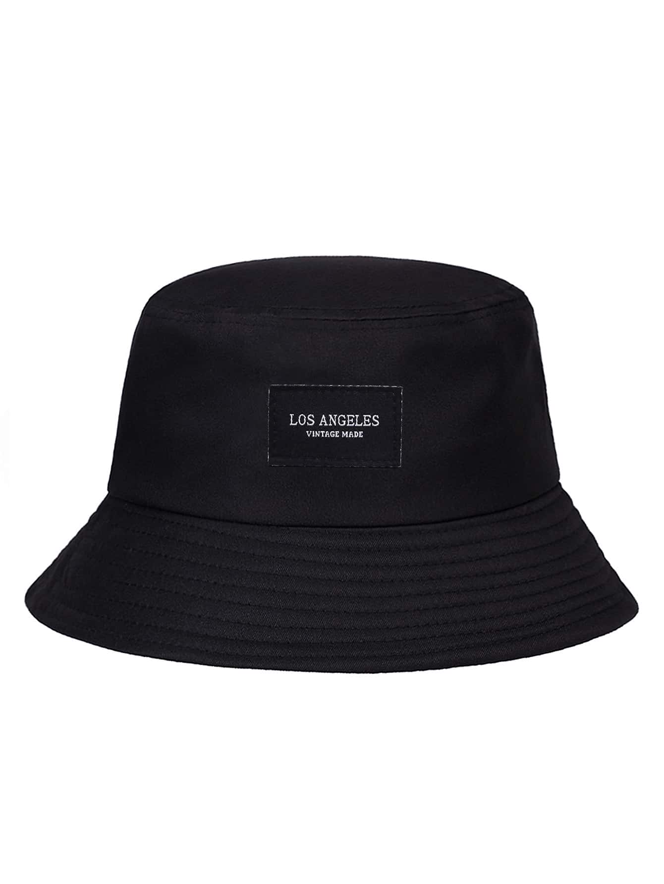 Men Letter Patched Bucket Hat - Black - View 1