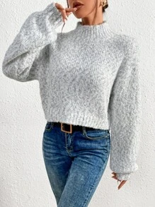 SHEIN Essnce Drop Shoulder Space Dye Jumper - Light Grey - View 3