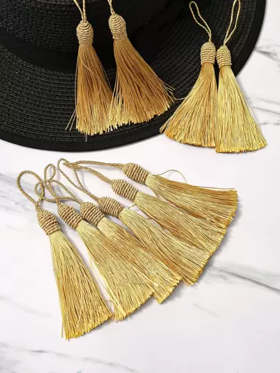 10pcs Plain DIY Sewing Tassel, Gold Polyester Decorative Fringe , Garment Decoration, Clothes Accessory, For DIY