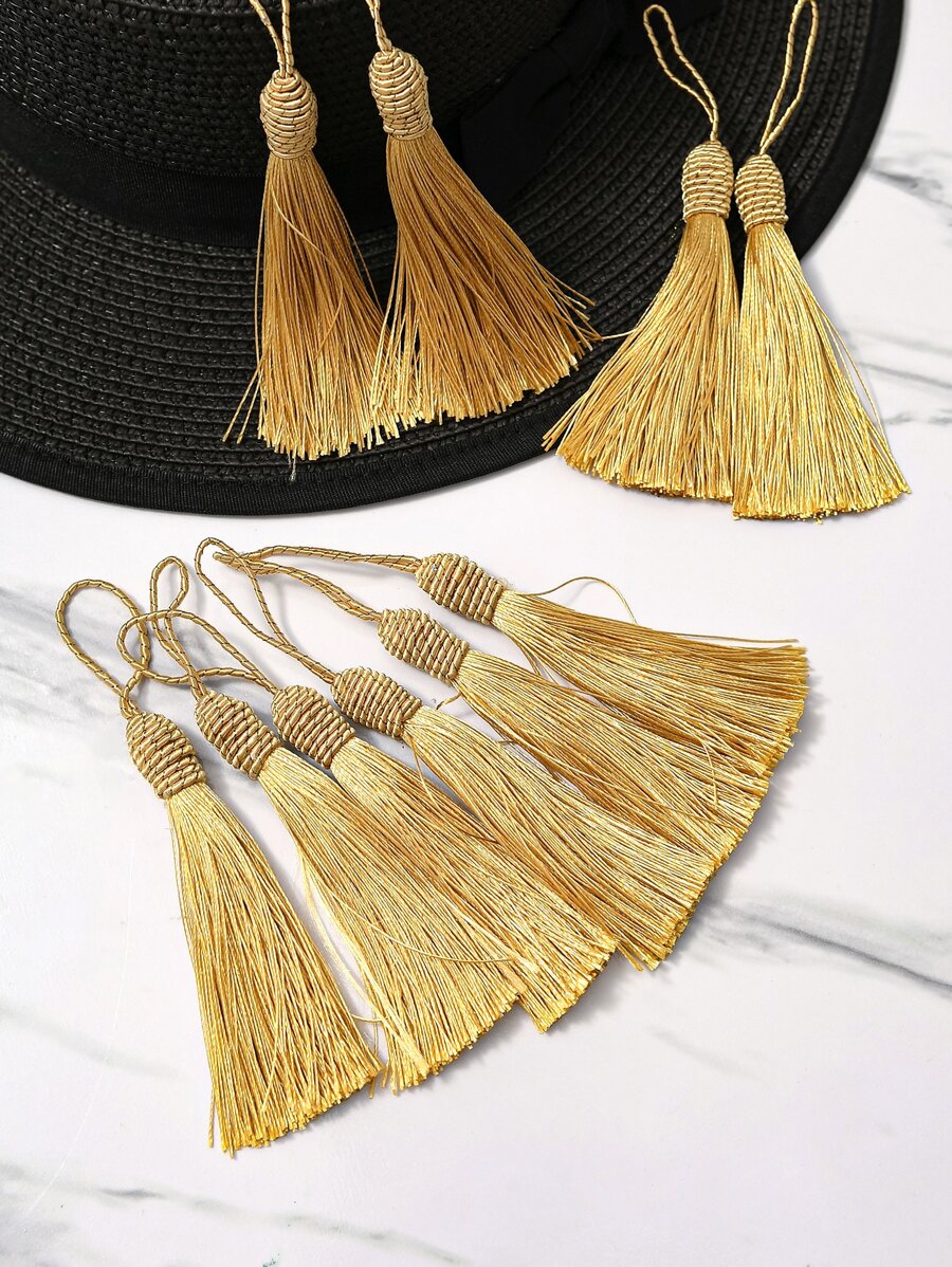 10pcs Plain DIY Sewing Tassel, Gold Polyester Decorative Fringe , Garment Decoration, Clothes Accessory, For DIY - Gold - View 1