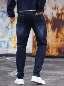 Manfinity Homme Men Cotton Cat Scratch Jeans - Dark Wash - View 2