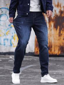 Manfinity Homme Men Cotton Cat Scratch Jeans - Dark Wash - View 4