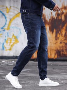 Manfinity Homme Men Cotton Cat Scratch Jeans - Dark Wash - View 5