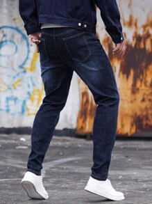 Manfinity Homme Men Cotton Cat Scratch Jeans - Dark Wash - View 6