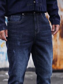 Manfinity Homme Men Cotton Cat Scratch Jeans - Dark Wash - View 7