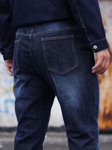 Manfinity Homme Men Cotton Cat Scratch Jeans - Dark Wash - View 8