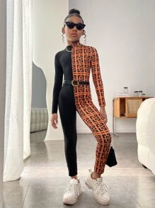 SHEIN Cô gái Tween Cổ giả In Đồ họa Áo liền quần Không có thắt lưng - Nhiều màu - Xem 1