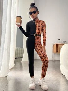 SHEIN Cô gái Tween Cổ giả In Đồ họa Áo liền quần Không có thắt lưng - Nhiều màu - Xem 4