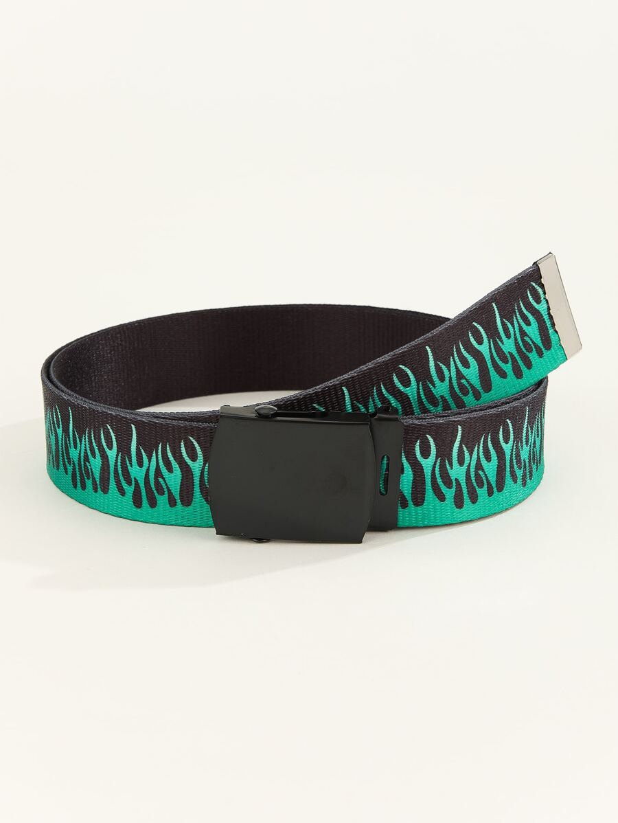 Cinturón Casual para hombre con hebilla automática y patrón de llamas - Multicolor - Ver 1
