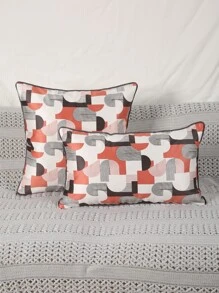 1pc Geometric Print Contrast Binding Cushion Cover Without Filler - Multicolor - View 1