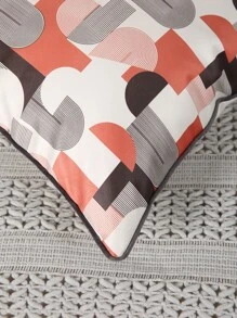 1pc Geometric Print Contrast Binding Cushion Cover Without Filler - Multicolor - View 2