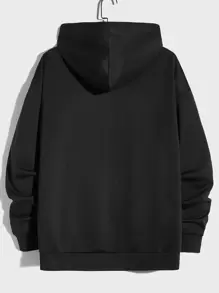 Manfinity VCAY 宽松版型男式反光卡通图案抽绳连帽衫 - 黑色 - 查看 2