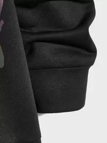 Manfinity VCAY 宽松版型男式反光卡通图案抽绳连帽衫 - 黑色 - 查看 5