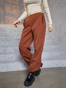 素色側打結運動褲 - 鏽棕色 - 查看 1