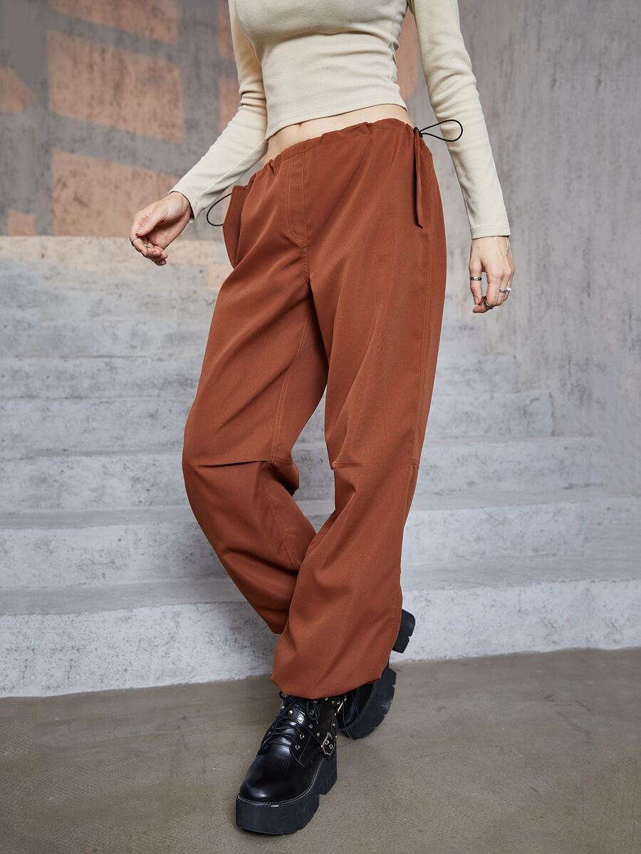 素色側打結運動褲 - 鏽棕色 - 查看 1