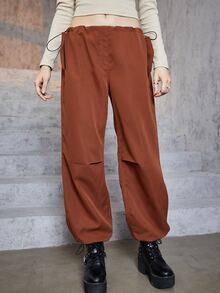 素色側打結運動褲 - 鏽棕色 - 查看 3