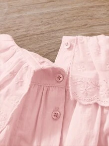 嬰兒網眼刺繡貝殼邊連身背心 - 淺粉色 - 查看 5