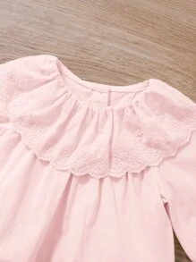 嬰兒網眼刺繡貝殼邊連身背心 - 淺粉色 - 查看 7