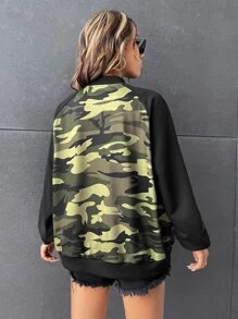 SHEIN Coolane Camo Print Star Pattern Raglan Sleeve Bomber Jacket - Multicolor - View 2