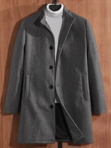 Manfinity Hombres 1 pieza Abrigo con bolsillos oblicuos con botón - Gris Oscuro - Ver 1